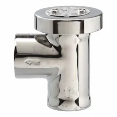 1 in FNPT x FNPT atmospheric vacuum breaker for water media. Constructed in polished chrome with NPT threads. Certified to NSF/ANSI 372 for lead-free compliance. Used to prevent backflow in potable water systems, typically installed on outdoor faucets or irrigation lines.