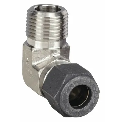 PARKER Compression Fitting Elbow: 1/4 in OD x 1/4 in Pipe Fitting Size - Single-Ferrule Stainless Steel Fittings