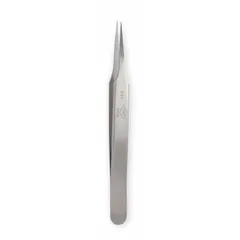 Stainless steel tweezers with a point, straight tip design and 0.48 mm tip thickness. Smooth surface finish. Suitable for precision handling of small components in electronics assembly, laboratory work, and industrial manufacturing.