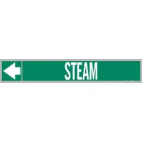 Pipe Marker: Steam, Green, White, Fits 1 1/2 to 2 in Pipe O.D., 25 Pipe Markers, With Arrows (MPN 109727)