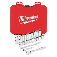 MILWAUKEE Socket Wrench Set: 1/4 in Drive, 28 Piece, 6-Point, Metric, 5 mm to 15 mm (MPN 48-22-9504)