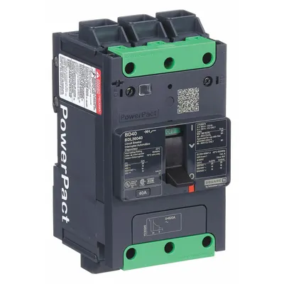 SQUARE D Molded Case Circuit Breaker: 40 A Amps, 25kA at 277/408V AC, Fixed, Everlink Lug Both Ends - B-Frame Square D Molded Case Circuit Breakers