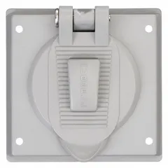 This polycarbonate weatherproof cover is designed for use with 2-gang receptacles in outdoor or damp locations. It mounts vertically and provides protection against moisture and debris without an enclosure. The gray cover is compatible with standard receptacles.