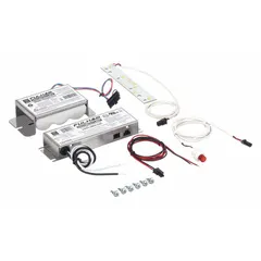 This emergency driver provides backup lighting for LED arrays during power outages. It operates on 120/277V AC input, delivers 500 lm output at 2.1 A, and uses a Nickel Cadmium battery. Suitable for commercial and industrial egress lighting applications.