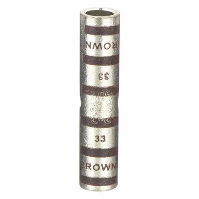 THOMAS & BETTS Open Barrel Splice: 2 AWG Wire Size, Brown Code, 1.88 in - Crimped Butt Splice Compression Connectors