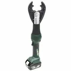 This dieless inline crimper operates on 120 V and is compatible with Greenlee CJ Series Jaws and D and O Die Grooves. It accepts interchangeable dies for copper and aluminum conductors from 10 AWG to 266.8 kcmil, with a maximum copper capacity of 2 AWG. Suitable for electrical construction and maintenance applications.