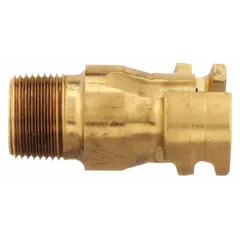 This brass quick-connect air coupling plug features a sleeve locking mechanism for secure connections in pneumatic systems. With a 1"-11-1/2 thread size and 1 in hose fitting size, it is suited for industrial air tool and equipment hookups.