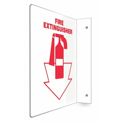 CONDOR Safety Sign: PETG, Mounting Holes Sign Mounting, 12 in x 9 in Nominal Sign Size - L-Shape Projection Fire Extinguisher Signs