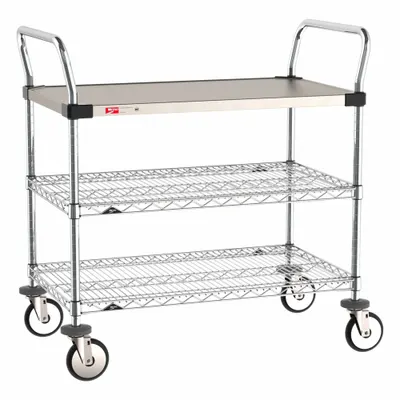 METRO Wire Shelf Utility Cart: 375 lb, 3 Shelf, 38 in L x 21 in W x 39 in H Dim - Corrosion-Resistant Utility Carts with Shallow Lipped Wire Shelves