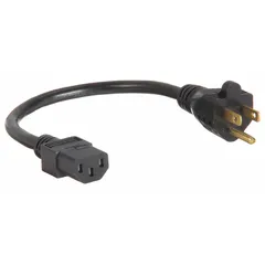 This 1 ft power cord features a 5-15P plug and C13 receptacle, rated for 13 A. The SJT cable with PVC jacket is suited for connecting electronic equipment such as monitors, printers, and IT devices to a standard power source in indoor environments.