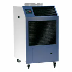 Cooling-only portable air conditioner rated at 36,050 BtuH for indoor use. Operates on 208/230V AC and includes an air filter. Suitable for large spaces such as warehouses, factories, or event halls.