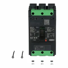 Molded Case Circuit Breaker: 110 A Amps, 100kA at 240V AC, Fixed, Everlink Lug Both Ends, ABC, BGL (MPN BGL36110). Key specifications — Terminal Connection: Everlink Lug Both Ends; Phase Connection: ABC; Max. AIR Rating: 100kA at 240V AC; Instantaneous Trip: Fixed; Series: BGL.
