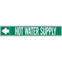 Pipe Marker: Hot Water Supply, Green, White, Fits 1 1/2 to 2 in Pipe O.D., 25 Pipe Markers (MPN 109275)