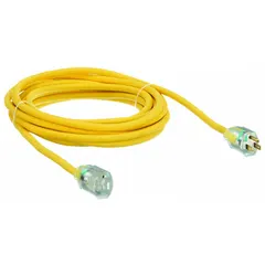 This outdoor extension cord features a 25 ft length with 12/3 SJTW construction and a NEMA 5-15P plug. It is rated for 125V AC and operates in temperatures from -58° to 167°F. Suitable for powering tools, equipment, or lighting in outdoor environments.
