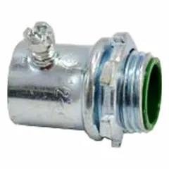 Steel set screw conduit coupling for 3/4 in EMT. Zinc-plated finish. UL Listed. Used to join two lengths of EMT conduit in electrical raceway systems.