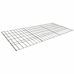 LYON steel wire decking panel for use with bulk storage racks. Constructed with 5 gauge steel decking and a zinc-coated frame finish. Measures 48 inches by 24 inches with a 300 lb load capacity. Provides a ventilated load-bearing surface for palletized or loose items in warehouse and industrial storage applications.