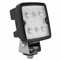 Square LED floodlight with black housing and DT connector. Overall width 3 15/16 inches. ECE approved. Provides wide-area illumination for vehicle lighting applications such as off-road, construction, agricultural, and heavy-duty trucks