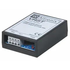 The ALTRONIX VR5T is a power conversion module that converts 24V AC/DC input to a regulated 12VDC output at 3A. Housed in a plastic terminal-style enclosure, it is used to power 12V devices such as security cameras, access control locks, or sensors within a 24V system.
