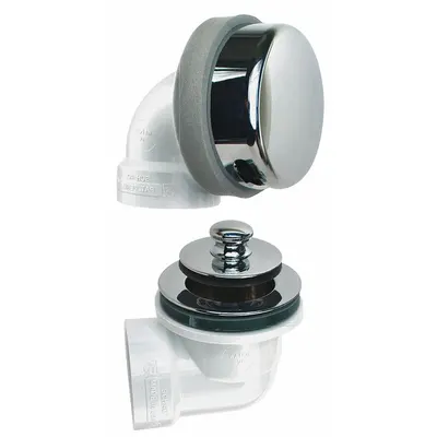 WATCO Shower Drain: Plastic, Chrome, 2 7/8 in Overall Dia, 16 in Overall Ht, Push and Pull - Bathtub Drain & Overflow Kits