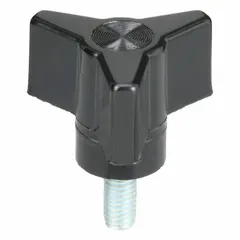 This 3-arm knob features a threaded stud for manual clamping and adjustment in industrial fixtures, jigs, and machinery. Constructed from thermoset material with a #10-32 thread and 1.13 in diameter, it provides a secure grip for repeatable positioning in assembly and machining operations.