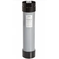 Pre-treatment cartridge for tap water feed sources. Removes chlorine and particles from incoming water to protect downstream purification equipment.