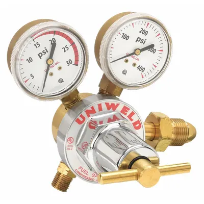 UNIWELD Stage Regulator: Single Stage, CGA 510 Inlet, 9/16"-18 M LH Outlet, 15 psig - Fuel Gas Regulators
