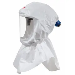 This hood with shoulder coverage is designed for use with supplied-air respirator (SAR) systems. It features a universal headgear size and provides protection for the head, face, and neck. Suitable for general-purpose respiratory protection in industrial environments.