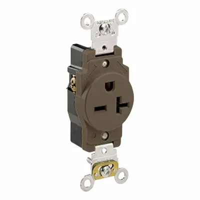 LEVITON Single Receptacle Outlet: Single, 6-20, Brown, 250V AC, 20 A, 2 Pole / 3 Wire (MPN 5461) - General Purpose Receptacles