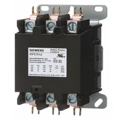Three-pole, non-reversing definite purpose contactor rated 75 A at 480V AC. Coil voltage 380-440/440-480V AC, maximum voltage 600V AC. Surface mount with screw terminals. Suitable for switching three-phase motors in HVACR systems such as compressors, fans, and pumps.