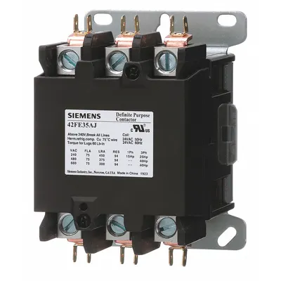 Siemens Definite Purpose Magnetic Contactor: 3 Poles, 480V AC, 75 A - Non-Reversing Definite Purpose Contactors