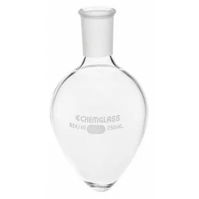 CHEMGLASS Pear-Shaped Boiling Flask, 100 mL, 24/40 - Glass Boiling Flasks