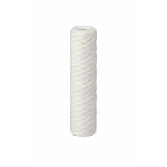 String-wound water filter cartridge with cotton filter media. Overall height 9 7/8 inches. Used for sediment filtration in industrial water systems to remove larger particles.