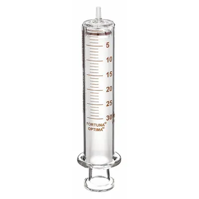 FORTUNA Reusable Glass Syringe: 30 mL Capacity - mL, Luer Slip, Borosilicate Glass - Luer Slip Syringes