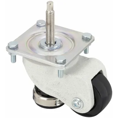 OEM Plate Caster: Nylon Tread, 2 in Wheel Dia, 2 7/8 in Mounting Ht, Swivel - High-Adjustability Extended-Stem Leveling Plate Casters