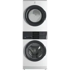 This stacked washer and dryer unit combines a 4.4 cu ft washer with an 8 cu ft gas dryer in a space-saving white configuration. Suitable for commercial or industrial laundry facilities requiring efficient fabric care in a compact footprint.