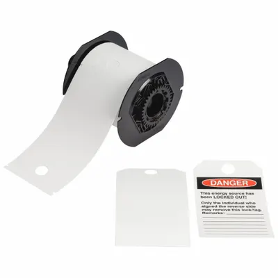 BRADY Pre-Cut Label Stock Roll: Danger, 5 3/4 in x 3 1/4 in, Polyester, White - Brady Danger Tags on Roll
