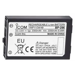The ICOM BP296 is a 2,200 mAh lithium ion battery designed for Icom M37 series handheld radios. Its waterproof construction supports use in wet or harsh environments typical of marine, industrial, and field operations.