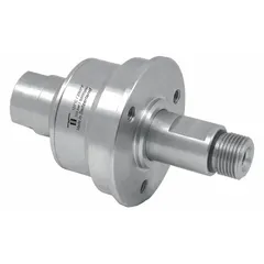 This MOSMATIC rotary union is a straight, single-passage rotating joint made of plain 304 stainless steel. It transfers air from a stationary supply line into rotating machinery, with a 3/8 in stationary port and a maximum speed of 2000 RPM. The carbide seal material is suited for air service in industrial applications such as packaging, printing, and material handling.