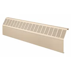 Steel cabinet for double-row hydronic baseboard heaters, finished in beige. Includes one top panel. Overall dimensions: 84 in length, 20 in height, 5-5/16 in depth. Used to enclose heating elements in residential or commercial hydronic heating systems.