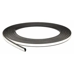 This D-shaped EPDM foam rubber seal features a self-adhesive backing for easy installation. It is used for sealing gaps around doors, windows, panels, and hatches to block dust, moisture, and vibration. The 25 ft length and 1/2 in width allow for continuous application on various perimeter sealing tasks.