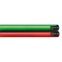 This Grade R twin-line bulk welding hose is 750 ft long with a 3/8 in inside diameter. The green and red color coding aids in gas identification for oxygen and fuel delivery. It is used in welding applications requiring continuous hose runs for torch operations