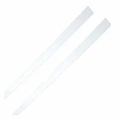 These white acrylic strips are used for mirror framing and as components in LED shelf assemblies. Each pack contains two strips with a square corner shape, measuring 1-1/2 inches in height, 36 inches in width, and 1/8 inch in depth. The strips provide a clean border for mirrors or support for shelf lighting in residential and commercial interiors.