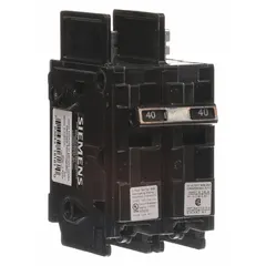 2-pole, 40 A miniature circuit breaker rated for 120/240V AC with high interrupting capacity. Designed for bolt-on installation in panelboards, providing overcurrent protection for branch circuits in electrical distribution systems.
