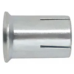 Steel drop-in anchor for concrete and masonry. 3/8 in diameter, 3/4 in overall length, coarse thread. Accepts threaded rod or bolt for flush-mount installations. Pack of 100.