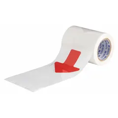 Solid red arrow-shaped floor marking tape with no legend. Each piece measures 2 in x 5 in with an 8 mil thick polyester backing. Supplied in a 52-pack. Used to mark directional paths, hazards, or emergency routes on floors in industrial environments such as warehouses and factories.