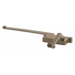This right-hand window operator is designed for casement windows and includes a crank handle. It features a painted brown finish and a 4-inch base length for surface mounting. Suitable for residential or light-commercial applications where a right-hand crank operator is needed.