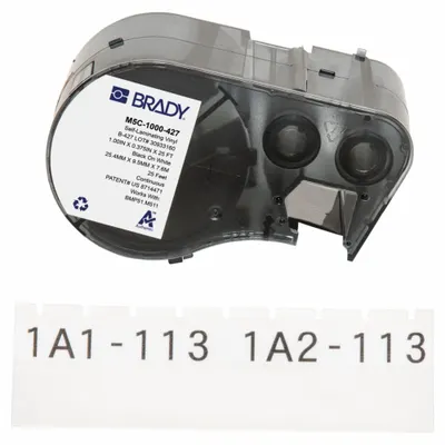 BRADY Wraparound Label: 1 in, 1 in x 25 ft, Vinyl, White (Matte) - Brady Continuous Label Roll Cartridges