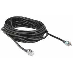 This 100 ft outdoor extension cord features a NEMA 5-15P plug and a single outlet, with a 12/3 SJTW jacket rated for temperatures from -40° to 167°F. It operates at 125V AC and is suited for powering tools, equipment, or lighting in outdoor settings such as construction sites, landscaping, or event setups.