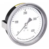 APPROVED VENDOR Panel-Mount Pressure Gauge: U-Clamp, 0 psi to 400 psi, 3 1/2 in Dial, Center Back