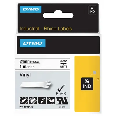 DYMO Combined Label and Ribbon Cartridge: 1 in x 18 ft, Vinyl, White (Gloss) - Dymo Thermal Transfer Continuous Label Roll Cartridges